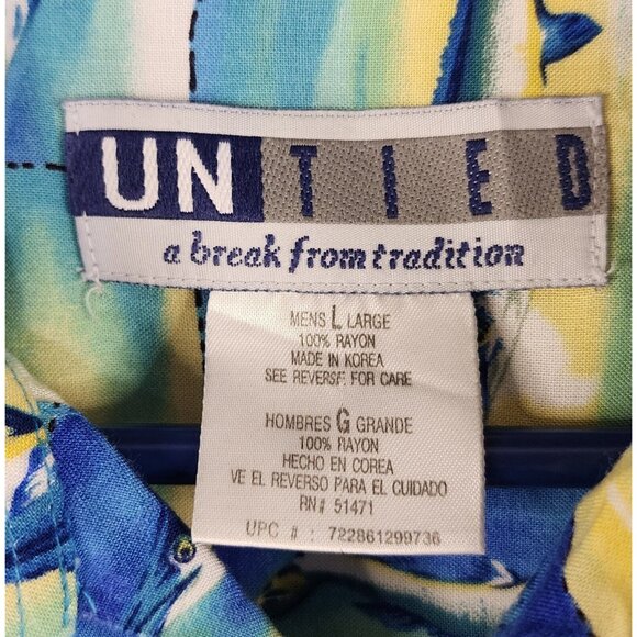 Un Tied Shirt Mens Large Blue Sword Fish Hawaiian Casual Button Up Short Sleeve - Picture 3 of 10